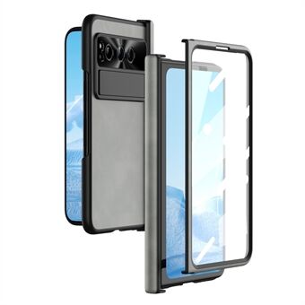 Voor de Google Pixel Fold Kickstand Telefoonhoes PU Lederen gecoate PC Schokbestendige Cover met Gehard Glas Film.