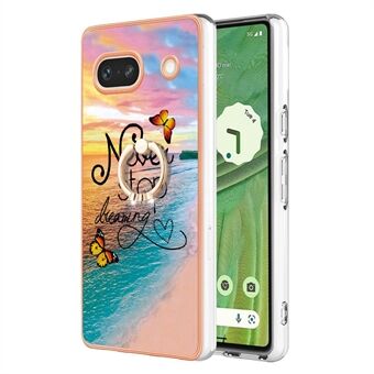 YB IMD Serie-6 voor Google Pixel 7a TPU Telefoonhoesje IMD Marmer Patroon Verguld Frame Standaard Hoesje