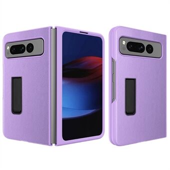 Voor de Google Pixel Fold Hinge Protection PU Leren + PC Cover Kickstand Telefoonhoesje.