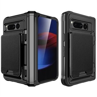 Voor Google Pixel Fold PU lederen PC+TPU telefoonhoesje met scharnierbeveiliging, kaartsleuf en gehard glas folie.