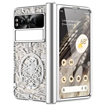 Opvouwbare PC-telefoonhoes voor Google Pixel Fold, Mechanical Legend Series Electroplating-cover met gehard glasfilm.