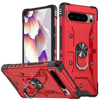 Voor de Google Pixel 8 Pro harde PC zachte TPU robuuste hoes met ring kickstand en anti-kras telefoonhoesje.