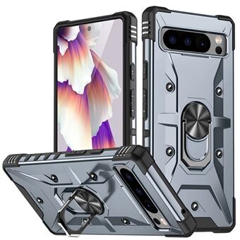 Voor de Google Pixel 8 Pro Hard PC Soft TPU Robuuste Hoesje met Ring Kickstand Anti-Kras Telefoonhoesje.
