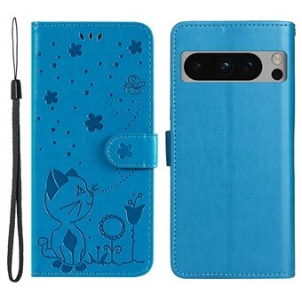 KT Imprinting Flower Series-4 voor Google Pixel 8 Pro Stand Portemonnee Leren Telefoonhoesje Met Bedrukte Kat Bij Hoesje