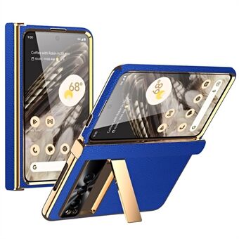 Voor de Google Pixel Fold Hinge Protection Telefoonhoes PU-leer + PC Stand Cover met Gehard Glas Folie.