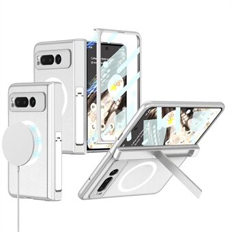 GKK voor Google Pixel Fold PU lederen + PC telefoonhoesje magnetische scharnier bescherming kickstand cover met gehard glazen folie