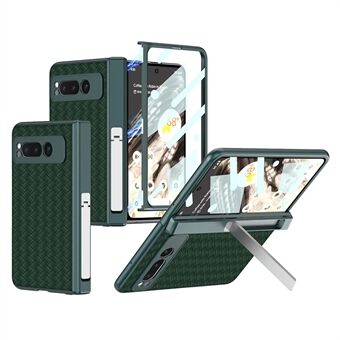 GKK voor Google Pixel Fold PU lederen+PC hoesje met standaard en geweven textuur Magnetische scharnier beschermhoes met gehard glas film