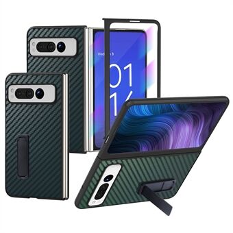 GKK voor Google Pixel Fold Harde PC Telefoonhoesje met Kickstand Koolstofvezel Textuur Achtercover.