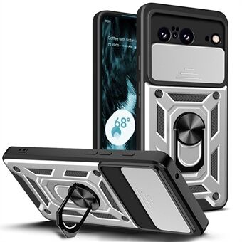 Voor Google Pixel 8 Camera Lens Slide Design Schokbestendige Telefoonhoes PC+TPU met Standaard