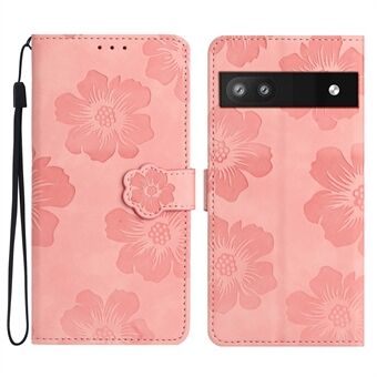 Voor Google Pixel 6a Slim-fit Telefoonhoesje met Standfunctie en Bloemenpatroon in Geprint Leer