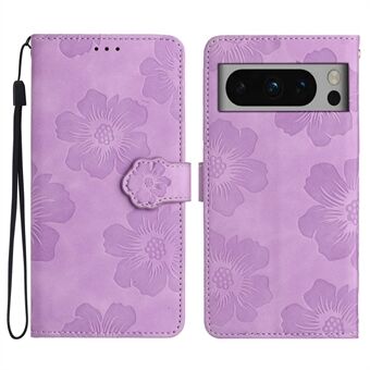 Voor Google Pixel 8 Pro Leren Portemonnee Volledige Bescherming Hoesje met Bloemen Opdruk en Standfunctie