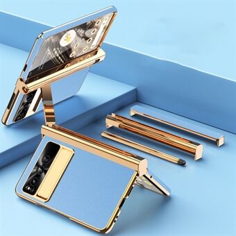 Voor Google Pixel Fold PU Lederen+PC Telefoonhoesje met Magnetische Dubbele Hingescharnier Kickstand Cover met Gehard Glas Schermbeschermer+Stylus