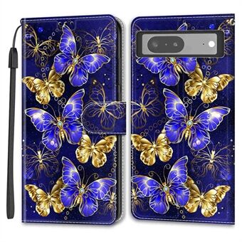 Kaarthouders Leren Hoesje voor Google Pixel 7 5G Patroon Gedrukte Staande Telefoonhoes met Riem