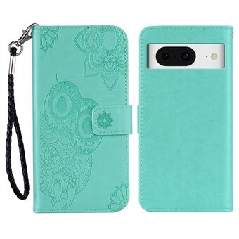 Voor de Google Pixel 8 telefoonhoesje TPU+PU lederen standaard omklappen bedrukt uil bloem portemonnee hoesje.