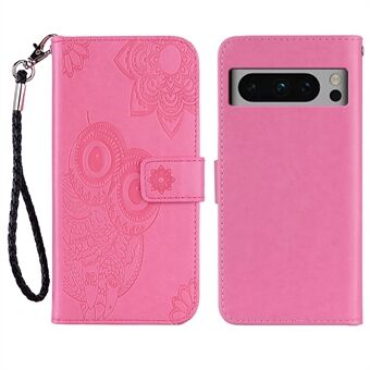 Voor Google Pixel 8 Pro Soft TPU+PU Leren Stand Telefoonhoesje Flip Wallet Cover met Gedrukte Uil Bloemenpatroon.