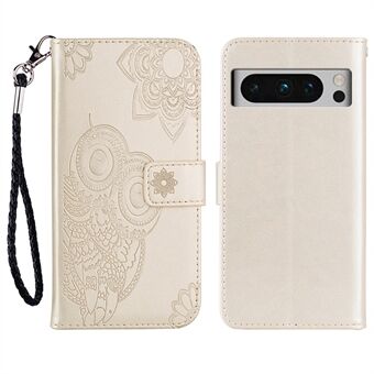Voor de Google Pixel 8 Pro zachte TPU+PU lederen standaard telefoonhoes met flip-portemonnee en bedrukte uil-bloem schelp