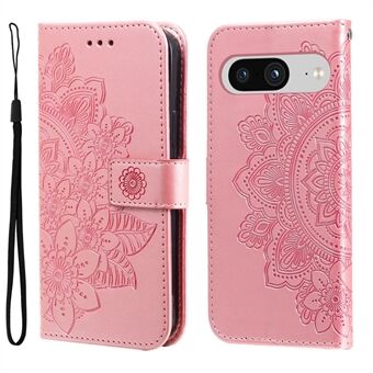 Voor Google Pixel 8 TPU+PU Leren Telefoonhoesje Bloemen Opdruk Portemonnee Stand Shell