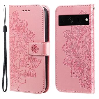 Voor Google Pixel 7 Pro 5G Stand Telefoonhoesje Magnetische PU Lederen Hoesje met Bloemenprint Portemonnee.