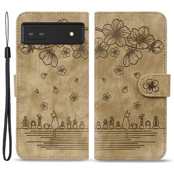 Voor de Google Pixel 8 PU lederen portemonnee hoesje met bedrukte bloem kat en standaard, inclusief strap.