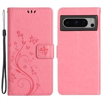 Voor de Google Pixel 8 Pro: Gedrukt vlinderpatroon telefoonhoesje met portemonnee en standaard, gemaakt van PU-leer.