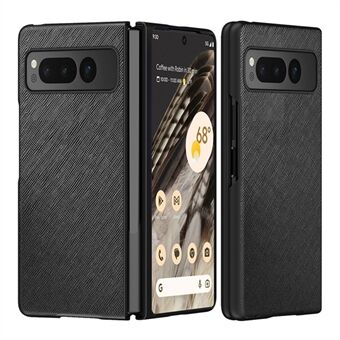 Voor Google Pixel Fold kruistextuurrubberen hoesje PU-leer + schokbestendige hard plastic telefoonhoes