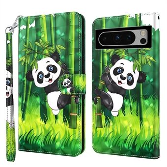Voor Google Pixel 8 Pro PU lederen portemonnee telefoonhoesje met 3D patroon bedrukking en standaard met bandje.