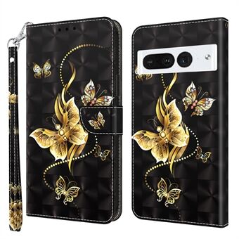 Voor Google Pixel 8 Pro Stand PU Leren Telefoonhoesje met 3D Patroon bedrukking en portemonnee cover met riem