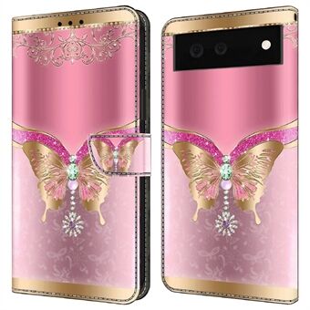 Voor Google Pixel 6a PU Leren Hoesje met 3D Patroon Printen, met Staand Flip Wallet Telefoonhoesje.