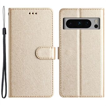 Voor de Google Pixel 8 Pro PU Leren Stand Cover Portemonnee Ontwerp Zijdestructuur Telefoonhoesje met Bandje