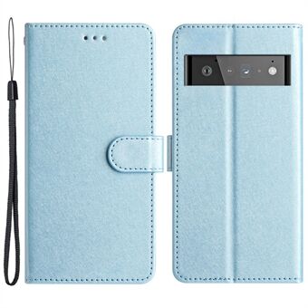 Voor Google Pixel 6 Pro 5G Beschermende PU Leren Flip Case Zijdeachtige Textuur Staande Portemonnee Telefoonhoes met Band.