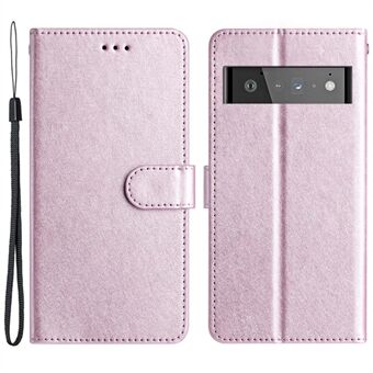 Voor de Google Pixel 6 Pro 5G beschermhoes, gemaakt van PU-leer, met een zijdeachtige textuur en een opklapbare standaard, inclusief een telefoonhoesje met een riempje.