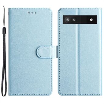 Voor Google Pixel 6a PU-leren Folio-hoes Portemonnee Stand Silk Texture Telefoonhoesje met Strap