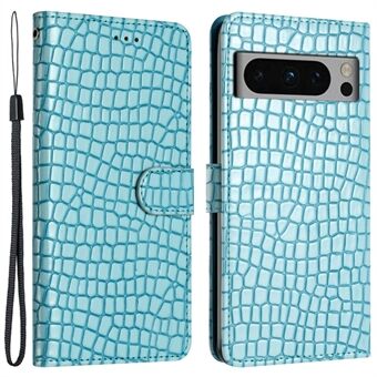 Voor Google Pixel 8 Pro Krokodillenstructuur Krasbestendige Leren Stand Cover Portemonnee Ontwerp Telefoonhoes met Riem.