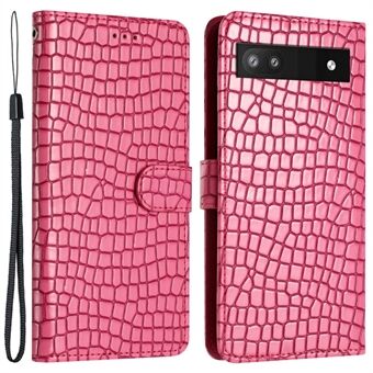 Voor Google Pixel 6a Standfunctie Lederen Hoesje met Krokodillentextuur Portemonnee Telefoonhoesje met Riem