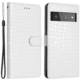 Voor Google Pixel 6 Pro 5G Krokodillen Textuur Leren Hoesje met Stand Functie Portemonnee Telefoonhoesje met Band