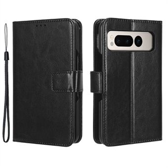 Voor Google Pixel Fold PU Leren + PC Telefoonhoesje met gekreukeld paardentextuur Portemonnee Stand Flip Cover