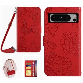 HT03 voor Google Pixel 8 Pro PU Leren Portemonnee Hoesje Verstelbare Stand Houder Bedrukte Cover met Schouderriem