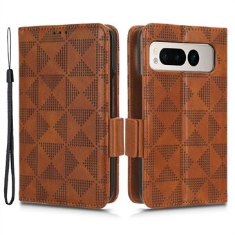Voor de Google Pixel Fold telefoonhoesje van PU-leer met standaard, een portemonnee en een bedrukt driehoekig telefoonhoesje.
