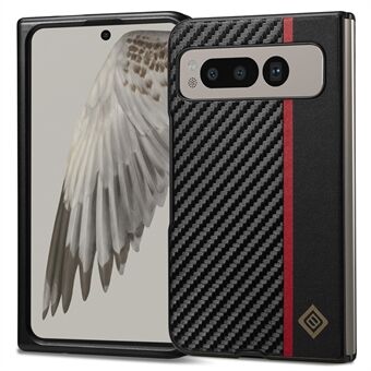 LC.IMEEKE Voor Google Pixel Fold Anti-kras Carbon Fiber Textuur Telefoonhoesje PU-leer+TPU+EVA Achterkant