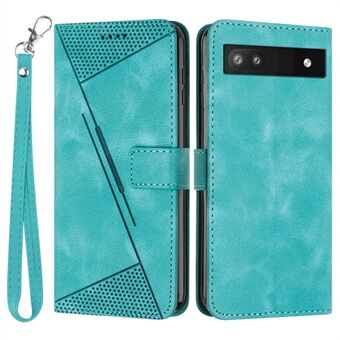 Voor Google Pixel 7a lederen portemonnee-standaardhoes met driehoeksafdrukken, schokbestendige telefoonhoes met riem.