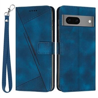 Voor Google Pixel 7 5G Driehoekige Afdruk Telefoonhoesje Volledige Bescherming Lederen Stand Portemonnee Hoesje met Strap.