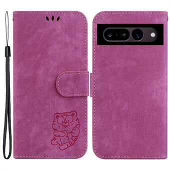 Voor de Google Pixel 7 Pro 5G Anti-kras Portemonnee Telefoonhoesje Met Schattige Tijger Afdruk Leren Flip Cover.