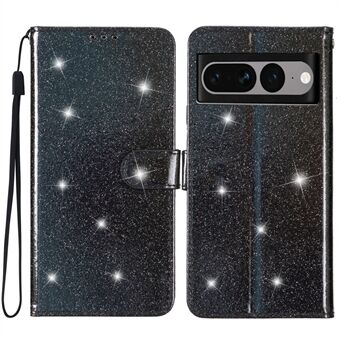 Glittery PU Leren Hoesje voor Google Pixel 7 Pro 5G Flip Portemonnee Staande Telefoonhoesje met Riem
