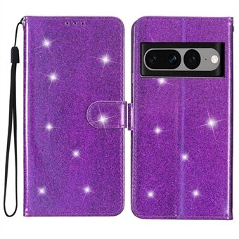 Glittery PU-leren hoesje voor Google Pixel 7 Pro 5G, omslagportemonnee met standaard voor telefoon en riem