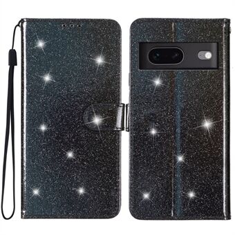 Voor Google Pixel 7 5G Stijlvolle Glittery PU Leren Telefoonhoesje Anti-shock Portemonnee Stand Cover