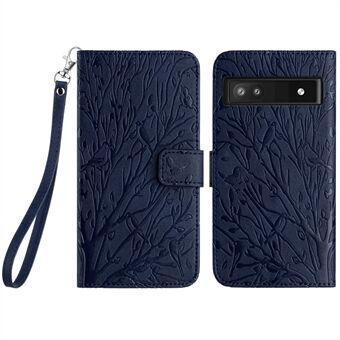 Voor Google Pixel 7a leren hoesje met boomvogel-imprint, portemonneestand en telefoonhoesje.