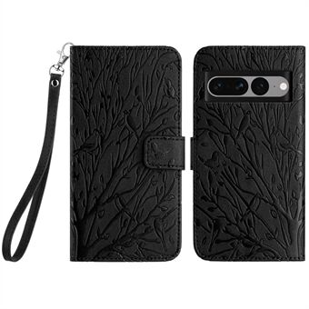 Voor Google Pixel 7 Pro 5G Cover met Boom Vogel Afdruk PU Leren Portemonnee Stand Telefoonhoesje.