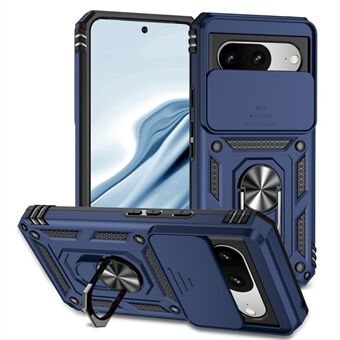 Voor Google Pixel 8 hoesje met Ring Kickstand PC+TPU Anti-drop telefoonhoesje met schuifbare cameradeksel.