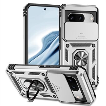 Voor Google Pixel 8 Hoesje Ring Kickstand PC+TPU Anti-val Telefoonhoesje met Schuifbare Cameralens