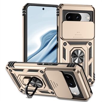 Voor de Google Pixel 8-hoes met ring-kickstand, PC+TPU-telefoonhoes met bescherming tegen vallen en schuifbare cameradeksel.